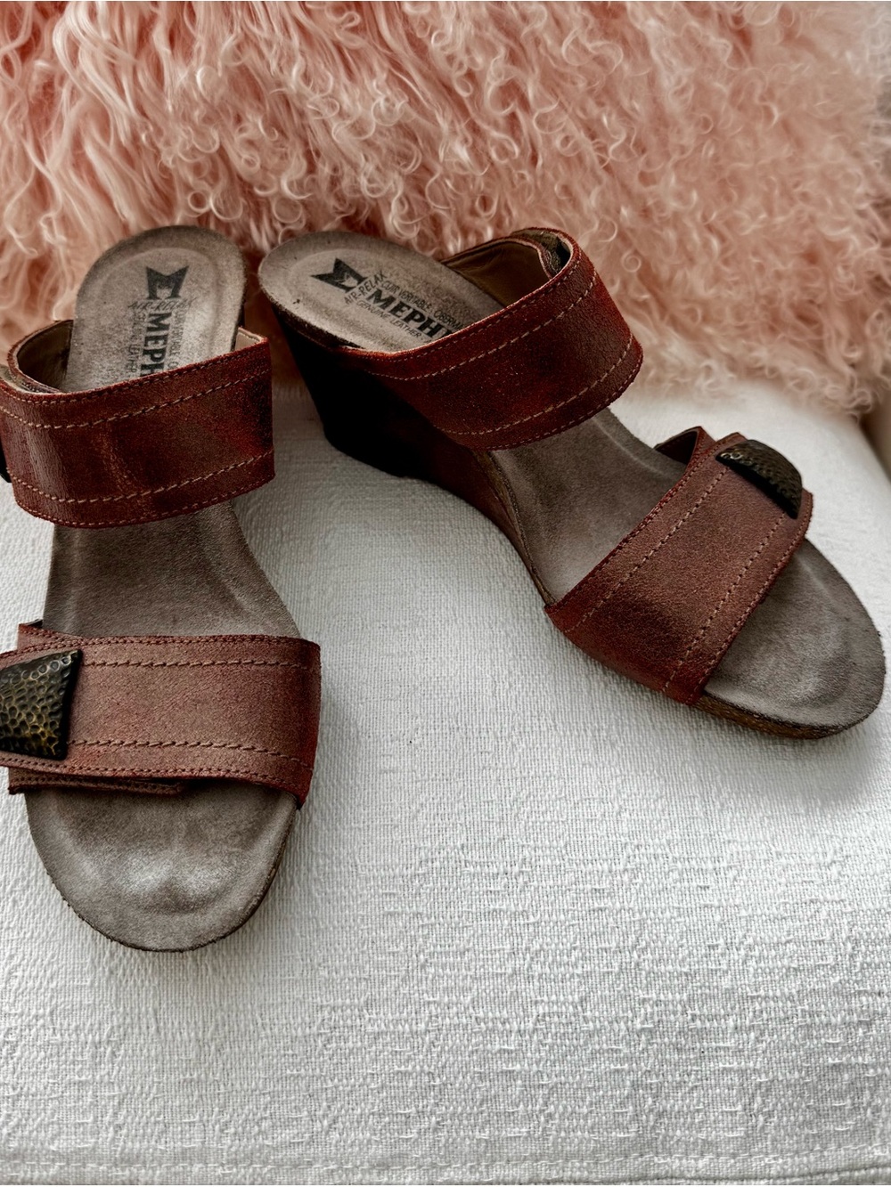 Mephisto Women's Brown Leather Wedge Sandals size 38